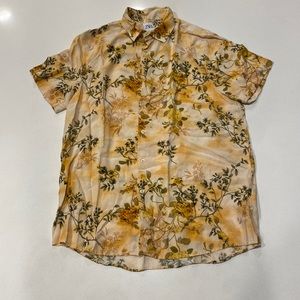 Zara Yellow Floral Hawaiian button up short sleeve